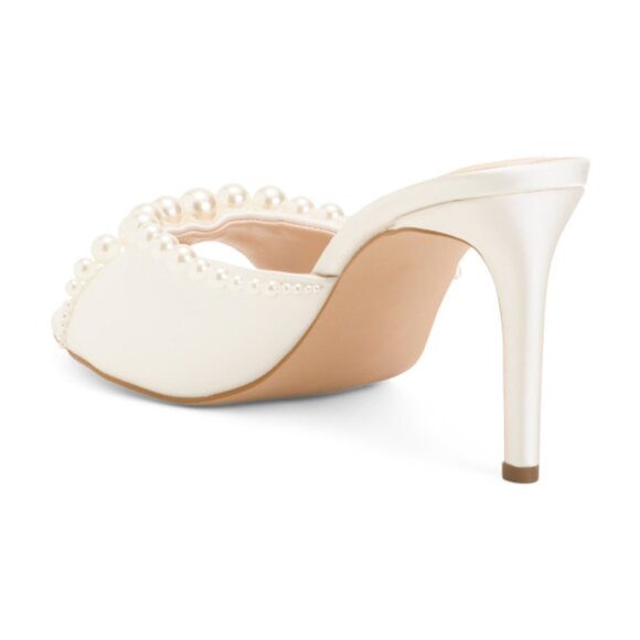 BLACK SUEDE STUDIO Round Toe Faux Pearl Mules White - Picture 2 of 3